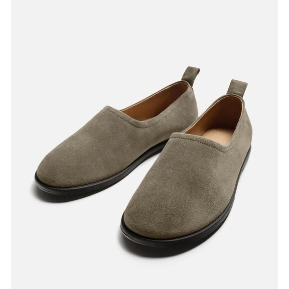 Zara Men Moccasin Flat Split Suede Shoes Slip-on Taupe Grey Size US 10 EUR 43